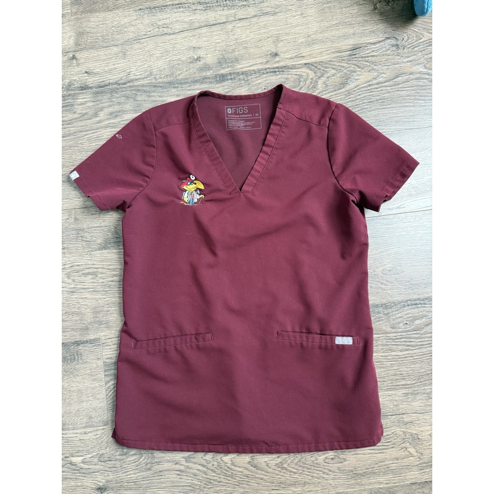 EUC Womens Figs technical collection short sleeve KU University logo size XS